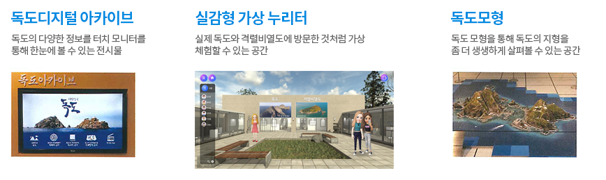 내 이름은 대한민국 독도, 역사속의 독도, 독도를 지킨 사람들, 독도디지털 아카이브, 아름다운 독도, 독도vr, 독도영상, 독도모형